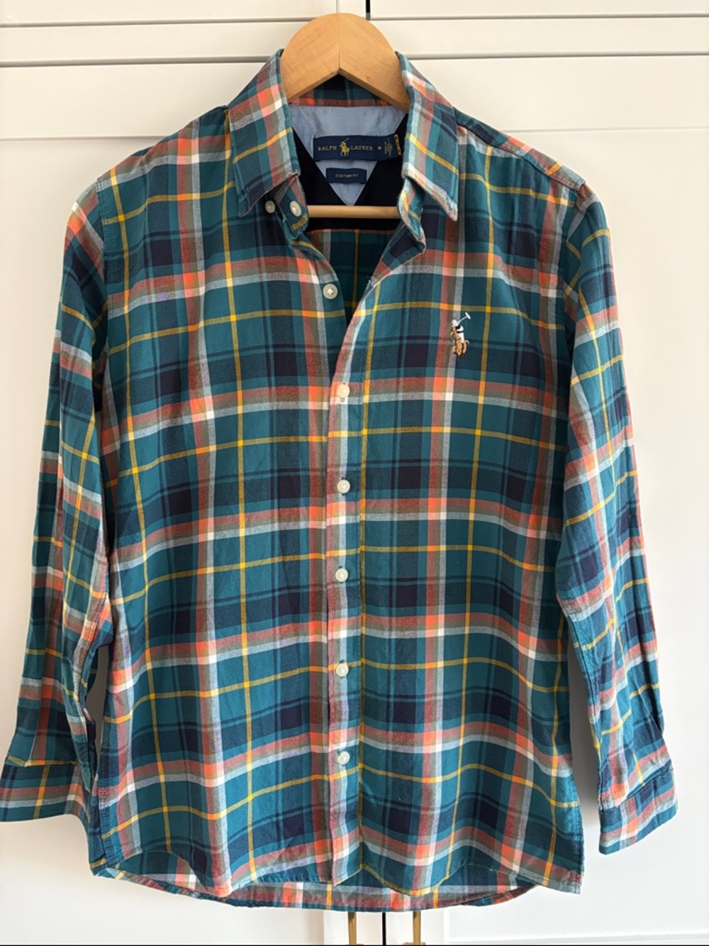 Ralph Lauren Blue & Teal Plaid Button-Down Shirt Size Medium (note)